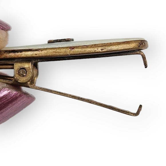 Antique N Initial Lingerie Clip Brass Mother Of Pearl Art Deco Oval 1920s 1.25" - Picture 6 of 7